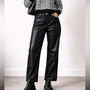 Everlane EVERY Coated Cotton Faux Leather Wide Leg Pants Size 8 Black